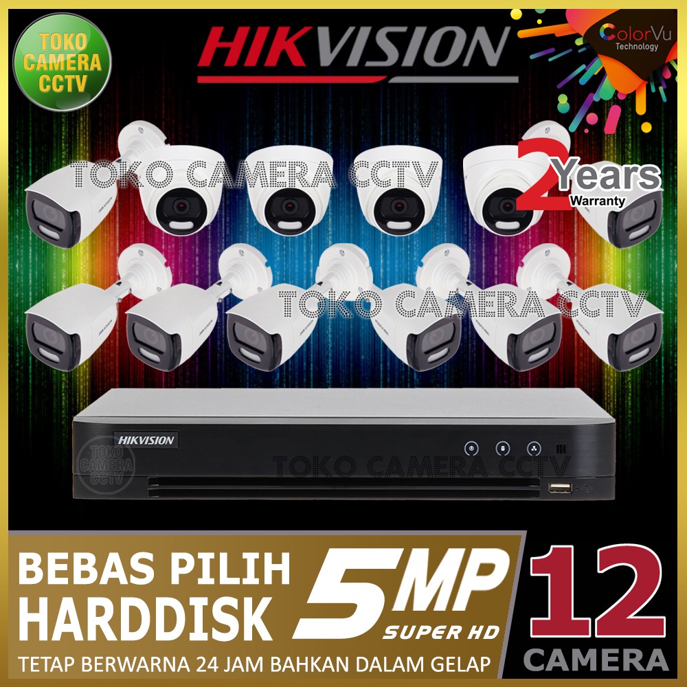 PAKET CCTV HIKVISION COLORVU 5MP 16 CHANNEL 12 KAMERA