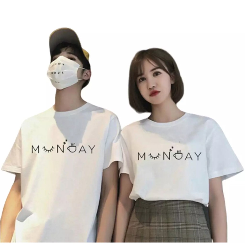 Baju Lebaran 2023 Couple Keluarga Pasangan MONDAY Putih Baju Cople Pasangan Kaos Lengan Pendek  Leng