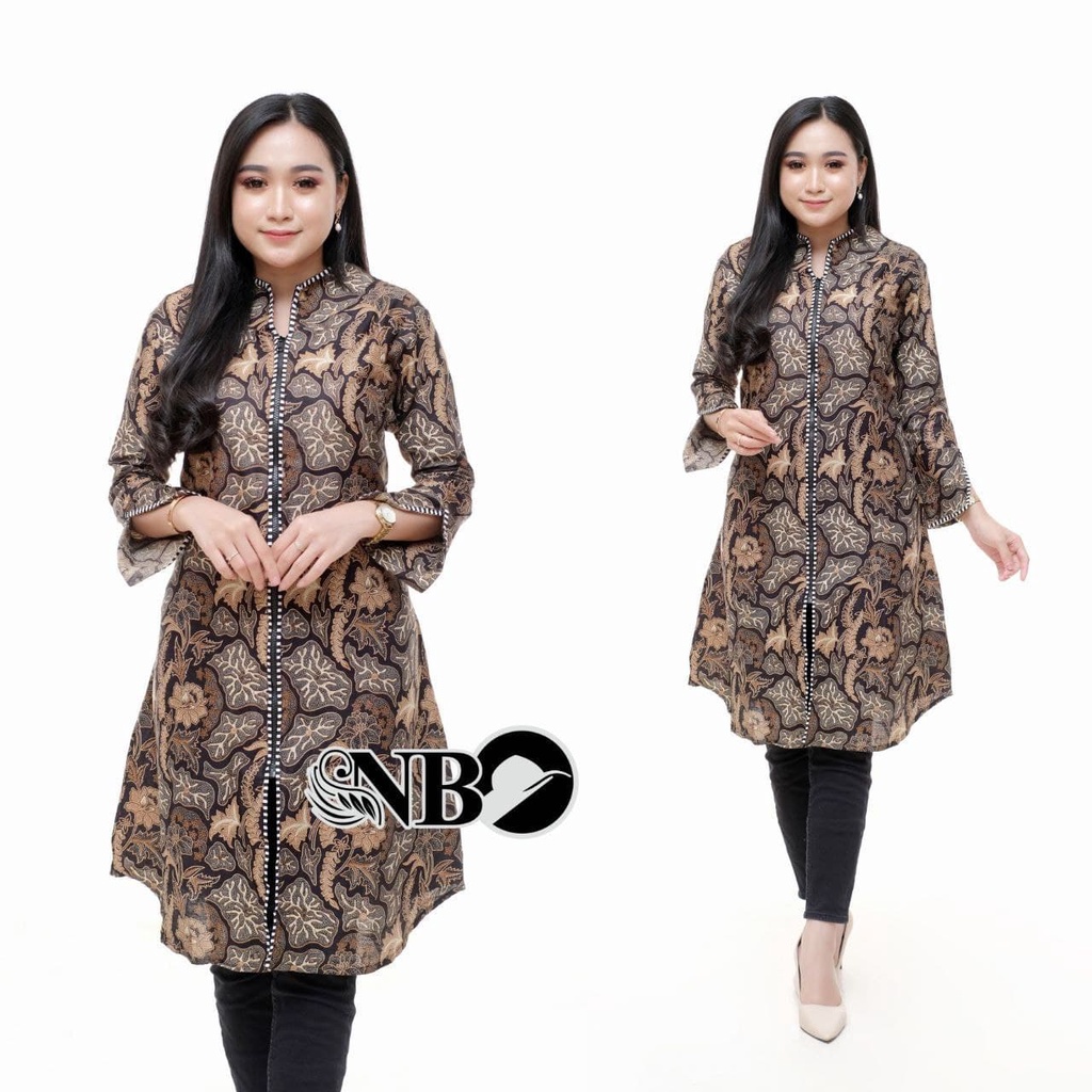 Atasan Batik Wanita Lengan Panjang BATIK BERKAH HRB026 motif KERATONAN Kode 002 size M L XL XXL Reguler-TUNIK WATHU