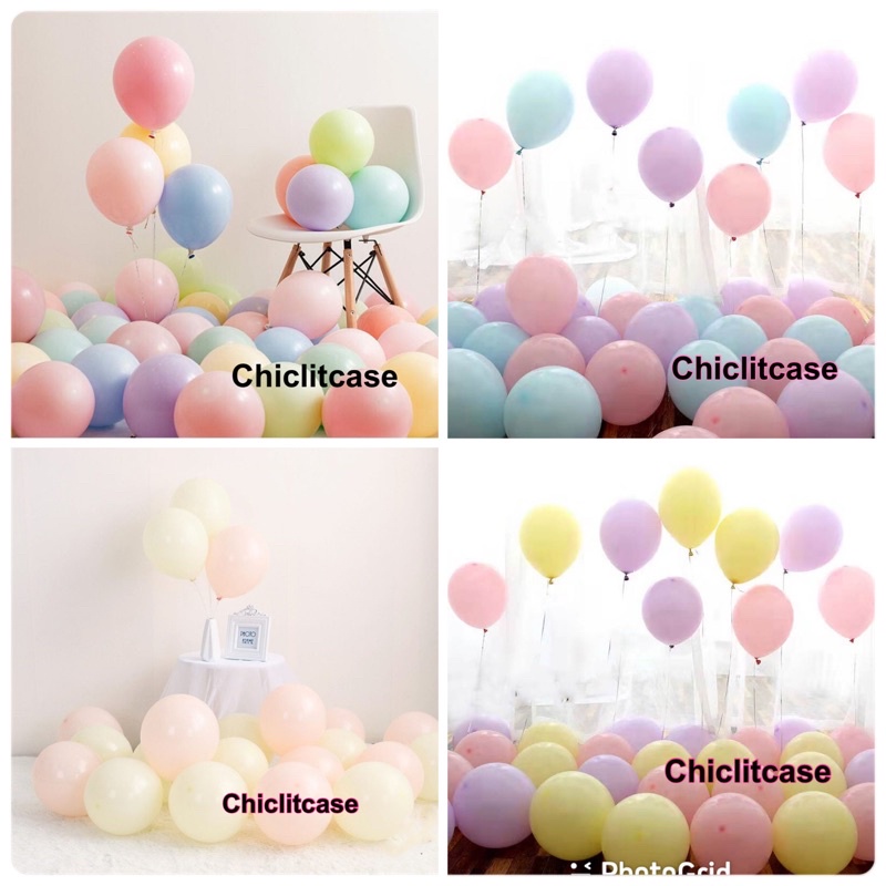 Paket balon latex 30 pcs makaron pastel ungu kuning biru/mix warna / balon macaron