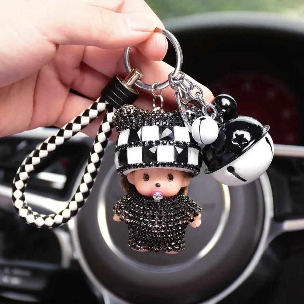 Key Chain Monchichi Gantungan Kunci Crsytal Leather Lucu Mobil Motor Rumah Premium