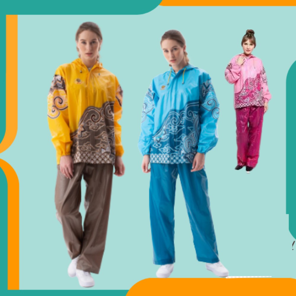 Jas Hujan Wanita Pria Celana Dewasa Cewek Setelan Motif Batik Original Tiger Head 68285
