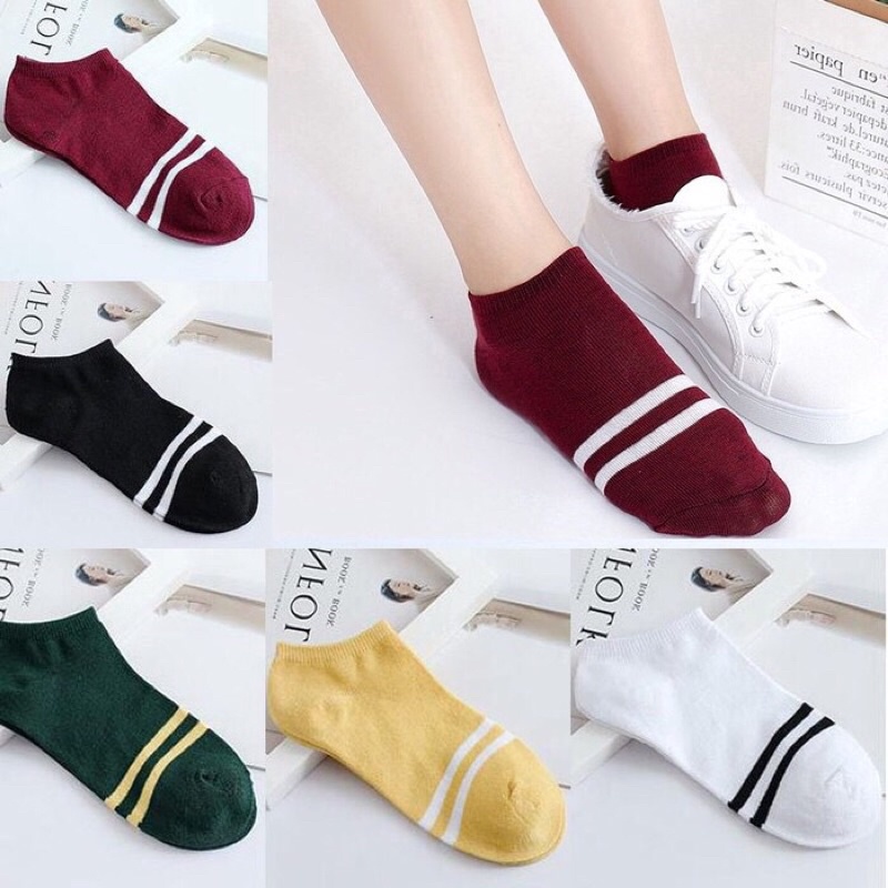 [Ready Stock!] Kaos Kaki Garis Ankle Polos Pendek Motif Garis / Kaos Kaki Semata Kaki