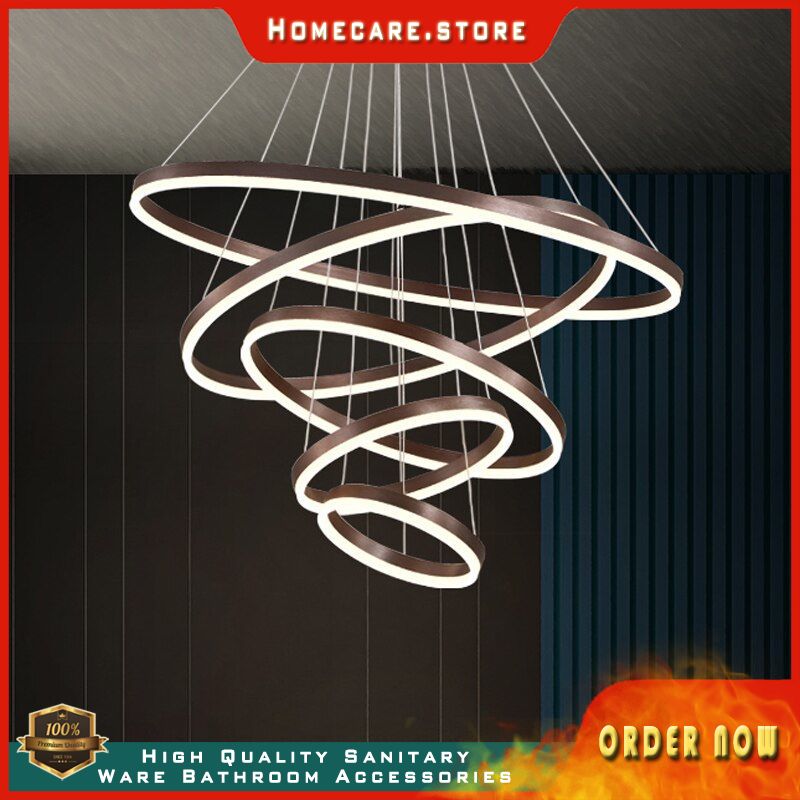 Modern LED Ring Pendant Lights Golden Creative Aluminum Circle Pendant Light for Living Room Restaur