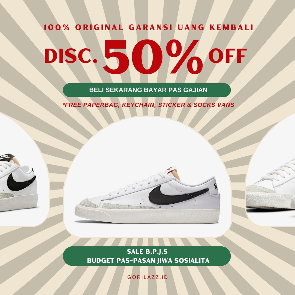 Sepatu Nike Blazer Low 77 White / Black Original 100%