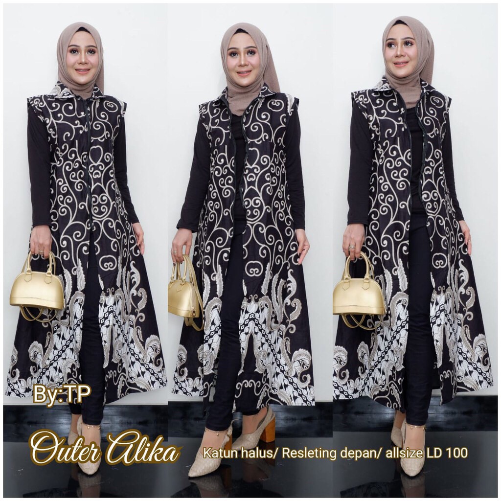 Outer Alika Kardigan Batik Maxi Cardi Monokrom Sogan Pesta Sarimbit Couple