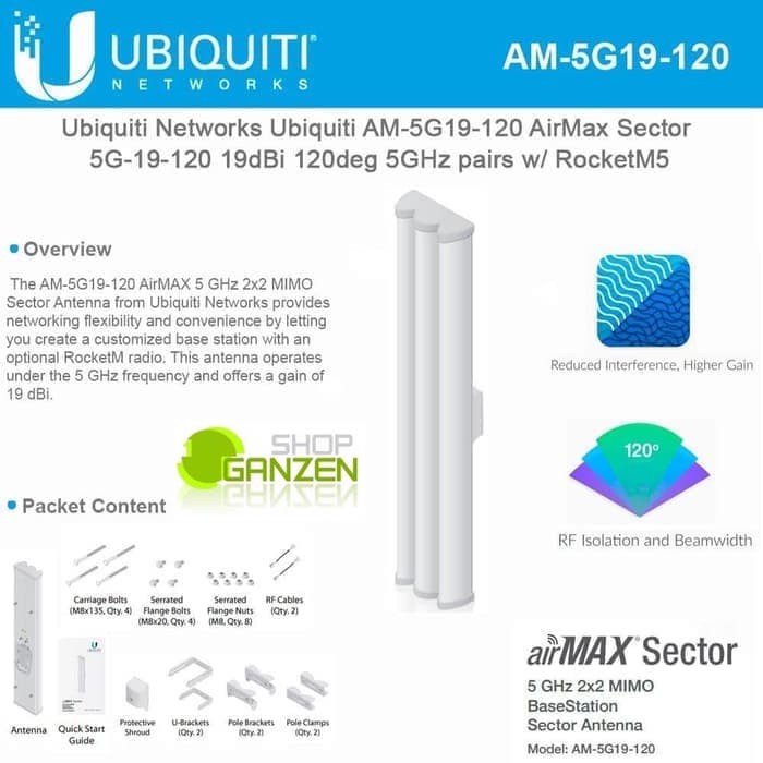 Ubiquiti Airmax Sectoral 5,8Ghz 19dbi 120degree / AM-5G19-120 / am5g19