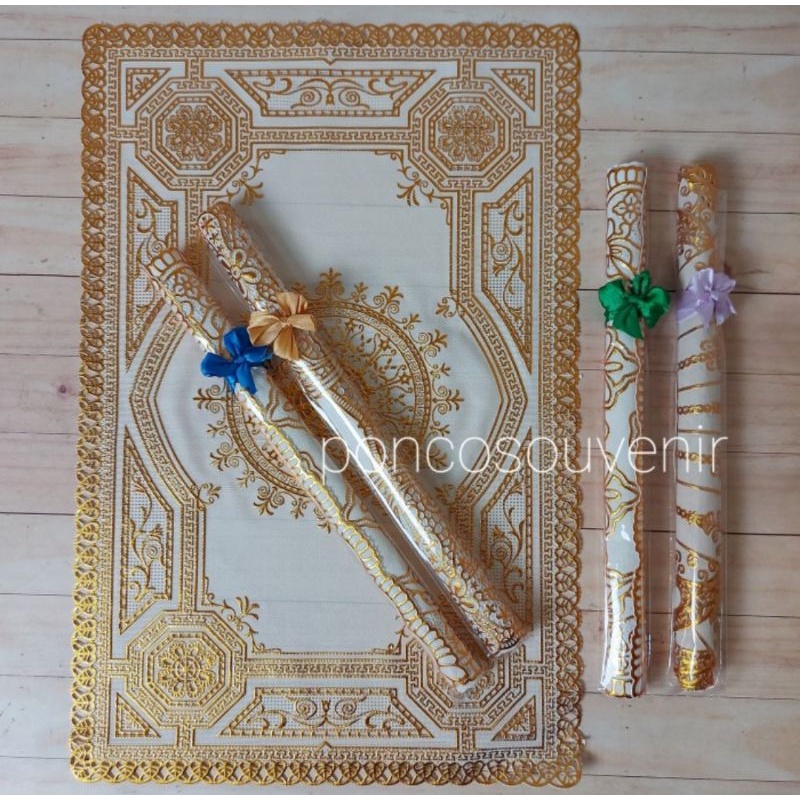 50 Pcs Taplak Meja Poly Gold Kemasan Plastik Pita