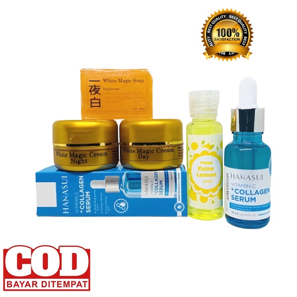 PAKET HEMAT CREAM MAGIC KOREA & SERUM HANASUI COLLAGEN GRATIS TONER PELICIN WAJAH