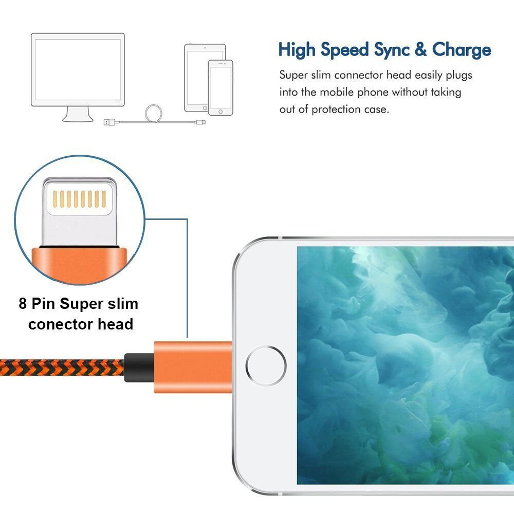 iPhone Fast Charging Kabel 1M high quality For ipad transmisi data Kepang Nilon Cable Fast Charging Kabel