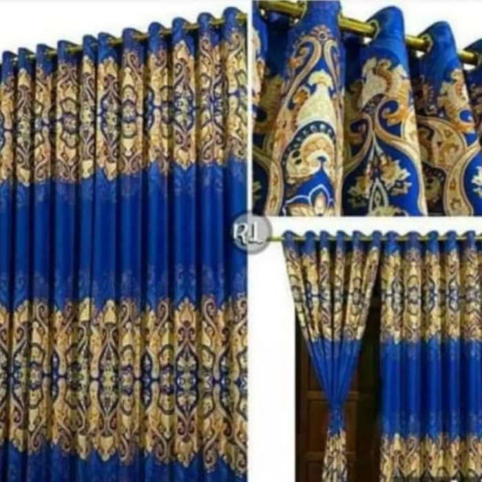 1 pasang Hordeng batik sultan biru model smokring