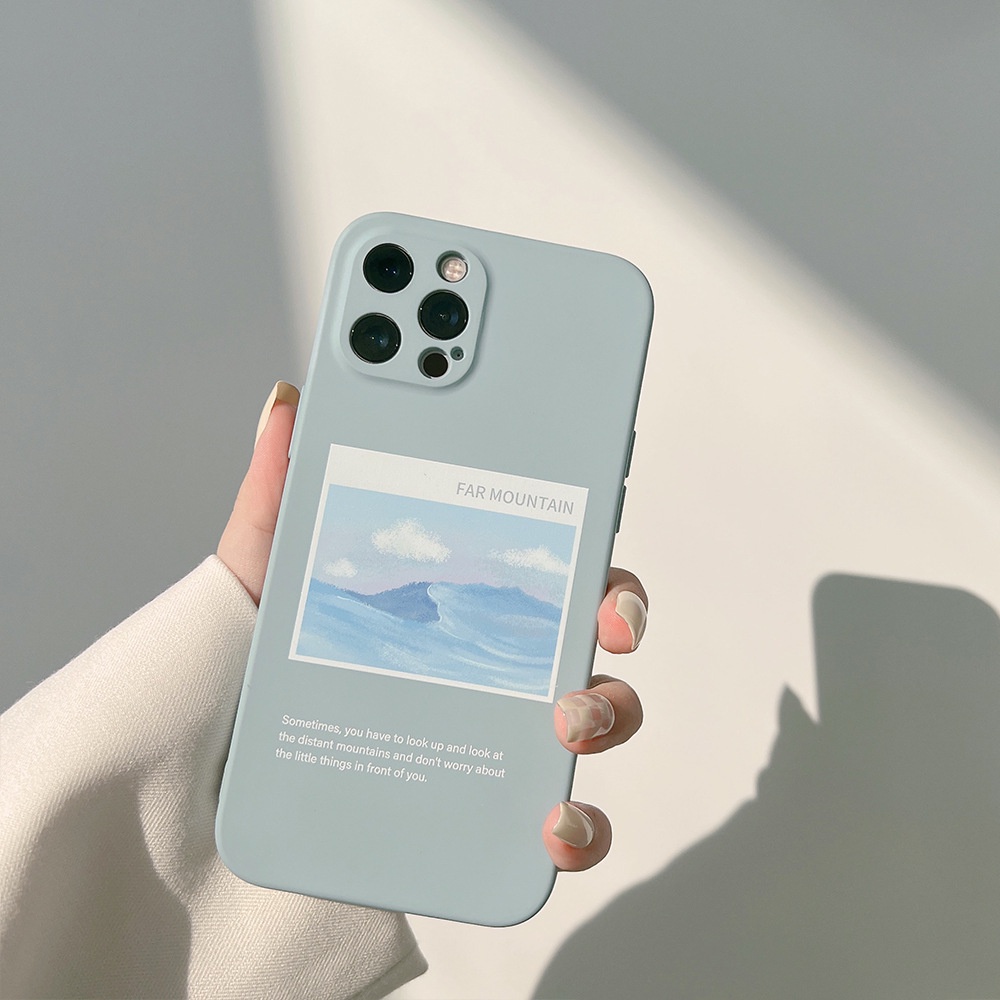 Soft Case Silikon Motif Lukisan Cat Minyak Gunung Sierra Biru Untuk Iphone 7 8 PLUS X XR XS 11 12 13 MINI PRO MAX SE 2020