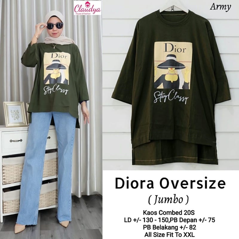 Baju Atasan Wanita Terbaru Diora Kaos Oversize Ld120 Blouse Wanita Bahan Combed Aplikasi Sablon