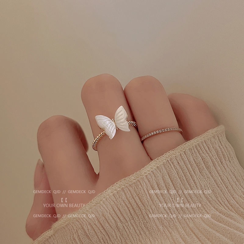 Cincin Model Terbuka Dapat Disesuaikan Desain Kupu-Kupu Gaya Korea Untuk Wanita