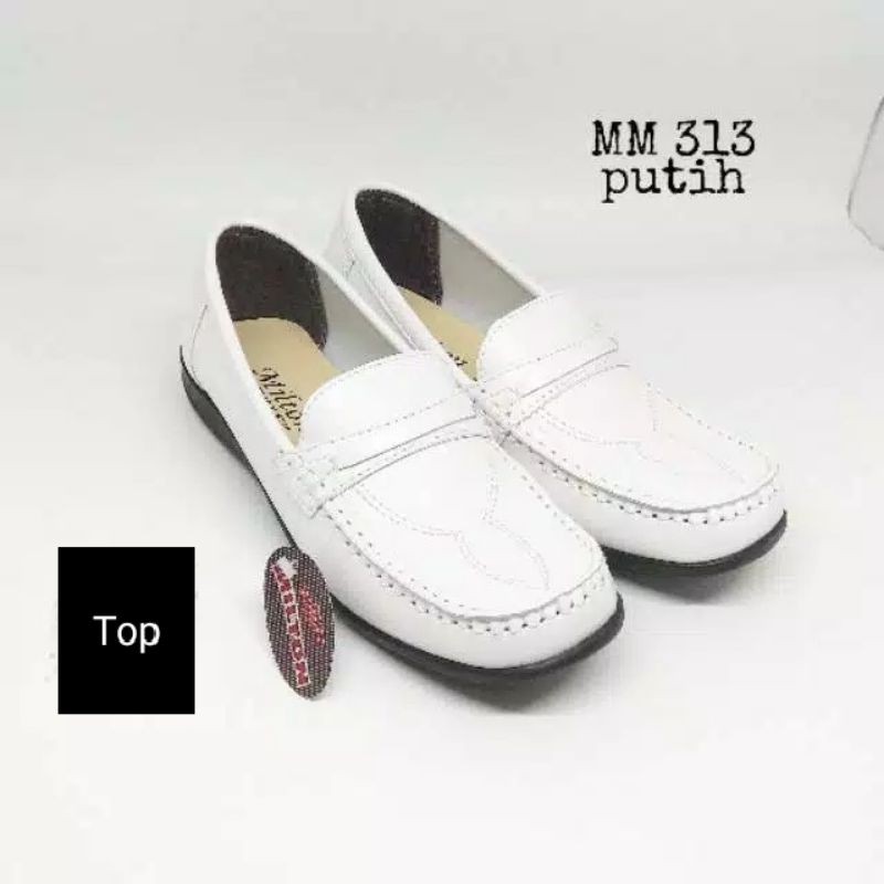 Sepatu Pantofel Putih Wanita Milton 313 Hitam/Putih