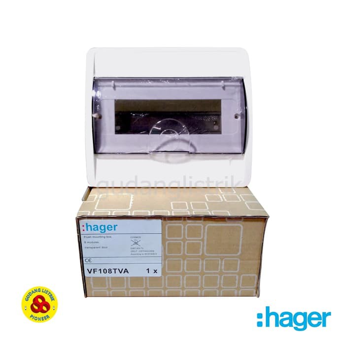 HAGER BOX MCB 8 GROUP INBOW TANAM VF108TVA TUTUP TRANSPARANT