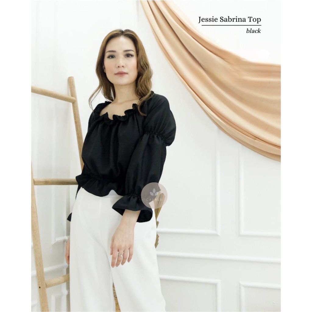 CAVALU 055 Jessie  Long Crop Top Baju Atasan Wanita  Lengan Panjang  Blouse Serut Casual Korea