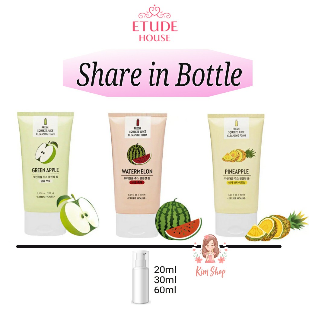 ELEFANT SHARE ETUDE HOUSE Fresh Squeeze Juice Cleansing Foam - GREEN APPLE WATERMELON PINEAPPLE