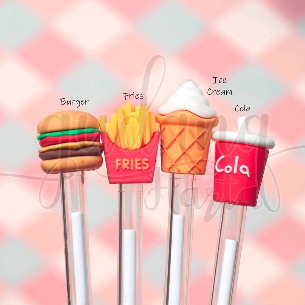 Pulpen Gel Fast Food Ice Cream Burger Fries Soft Drink Pena Lucu Unik GH 307171