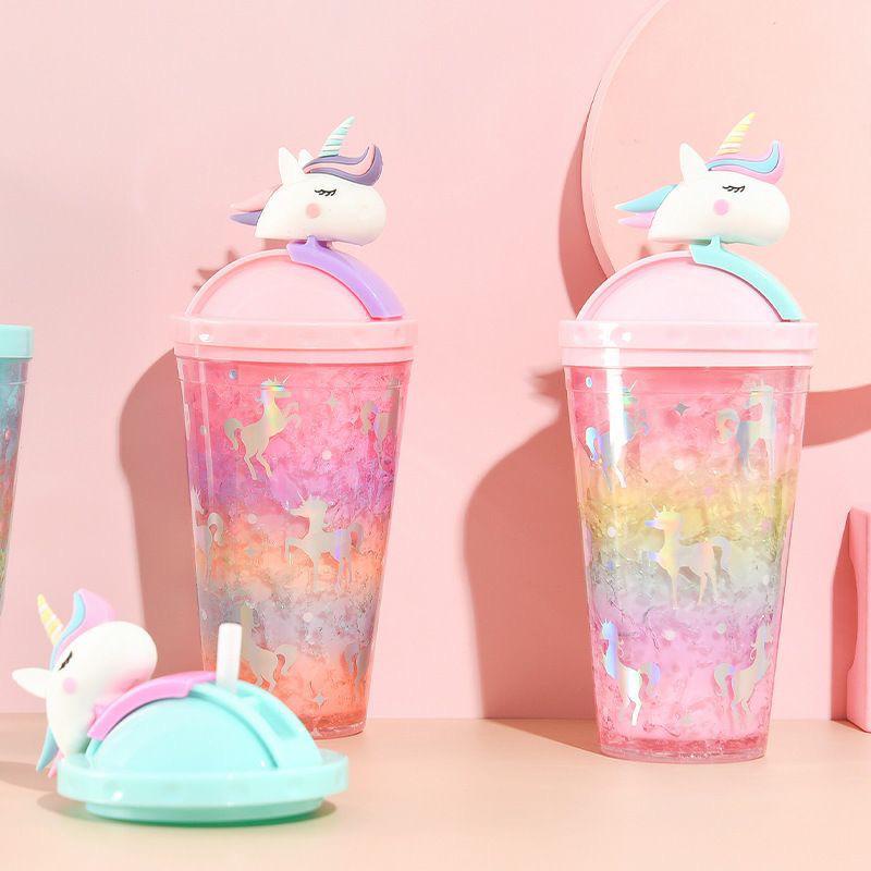 GELAS TUMBLER UNICORN RAINBOW GLITTER 450ML BOTOL MINUM ANAK KADO HADIAH PEREMPUAN CEWEK