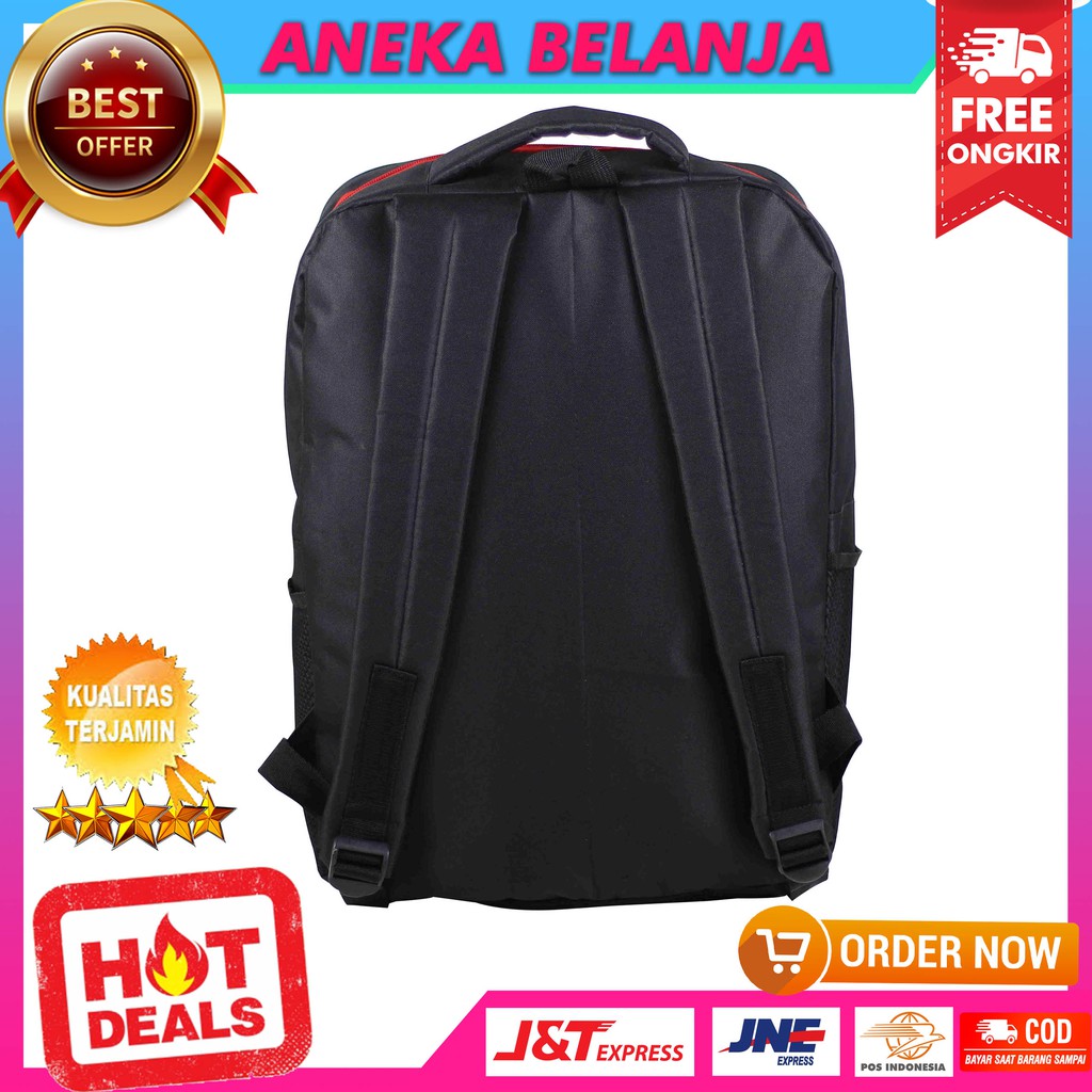 ANEKA - Ready Stock Tas Ransel Pria Model Polo List Merah Fashionable Bonus Raincover Backpack Cowok Keren Sekolah Kuliah Multifungsi Stylish Murah Bahan Awet Tebal KualitasTerbaik