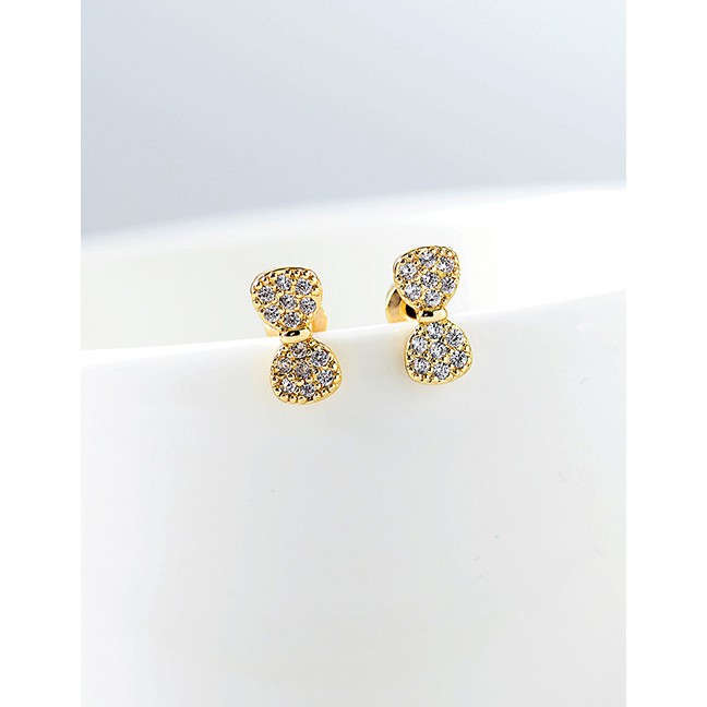 LRC Anting Tusuk Fashion Gold S925 Silver Pin Micro Inlaid Zircon Bow Earrings D15315