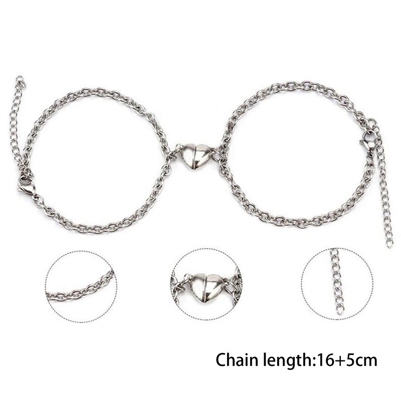Fancyqube 2pcs Gelang Rantai Magnet Bahan Stainless Steel Warna Silver Gaya Punk Untuk Pria Dan Wanita