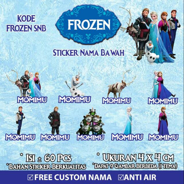 

Stiker/Sticker/Label Nama Bawah Anak/Remaja/Dewasa Custom Frozen