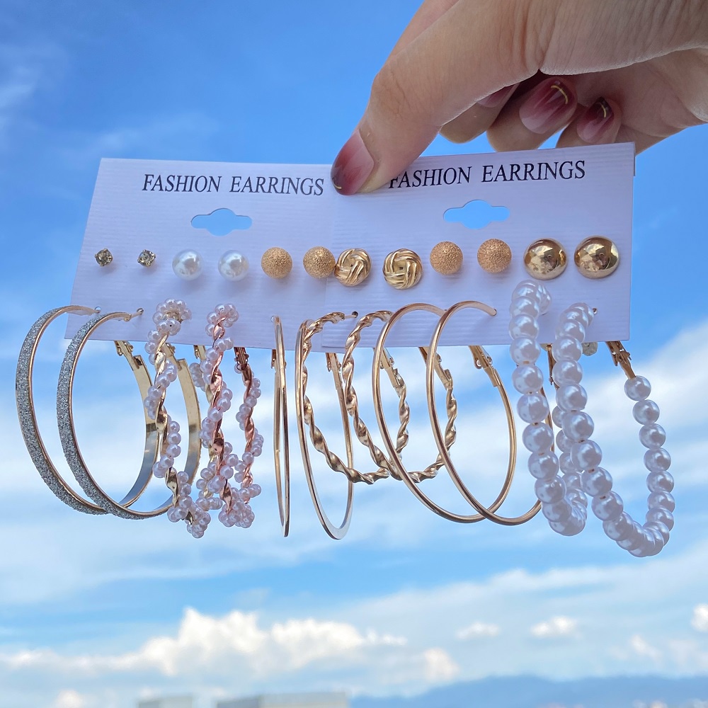 New Pearl Crystal Earrings Set Oversized Gold Stud Earring Women Fashion Jewelry Accessories