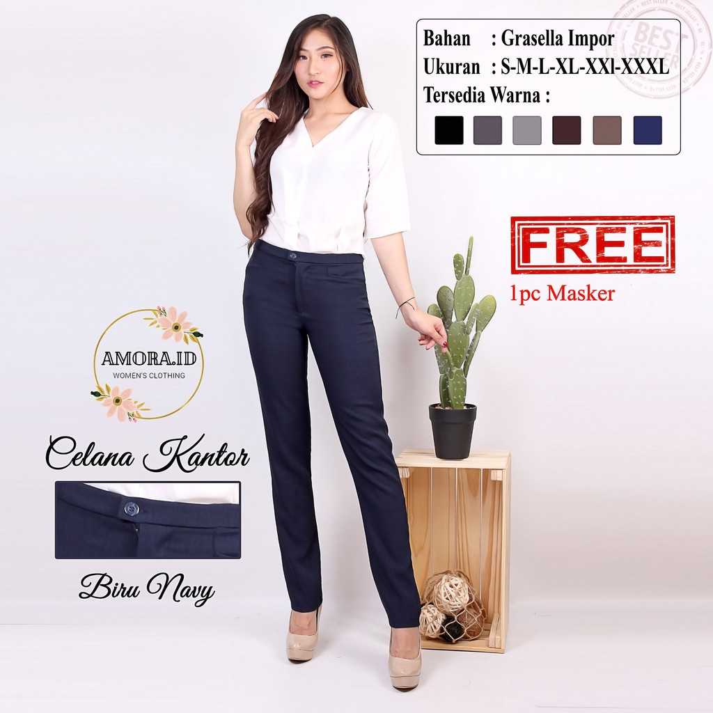 AMORA Celana Kerja Wanita Size S M L XL XXL XXXL / Celana  Bahan Import Untuk Kerja Kuliah Formal