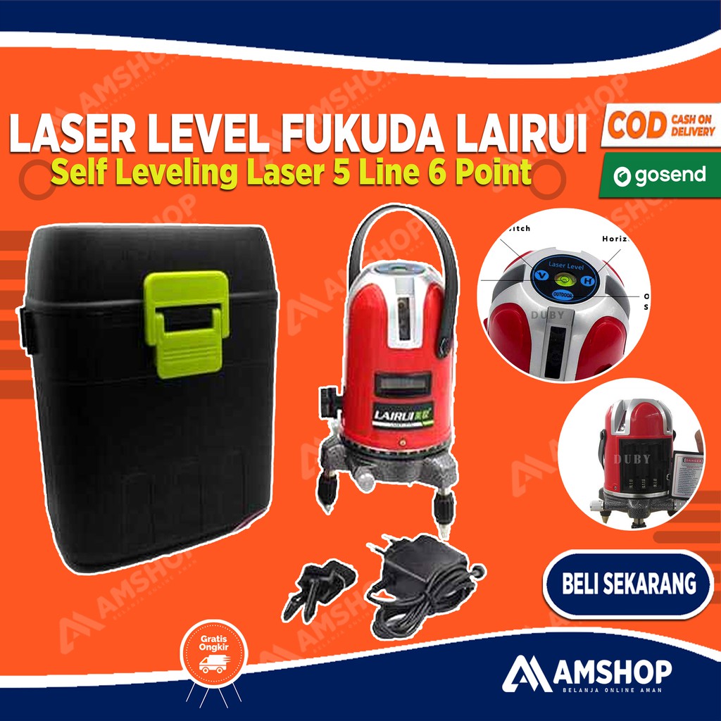 Laser Level Fukuda LAIRUI Self Leveling Laser 5 Line 6 Point T5 Merah OMOT8XRE