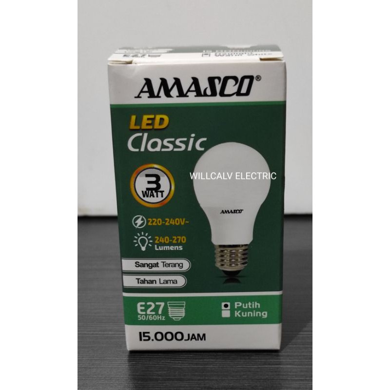 LAMPU LED AMASCO CLASSIC 3W 3WATT 3 WATT CAHAYA PUTIH