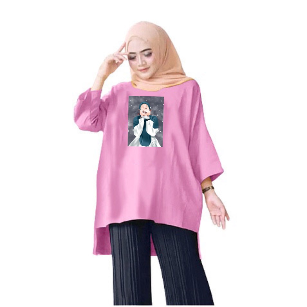 Tunik Jumbo Wanita Hijab Girl Aesthetic Butterfly/ Atasan Muslim Wanita XL, XXL