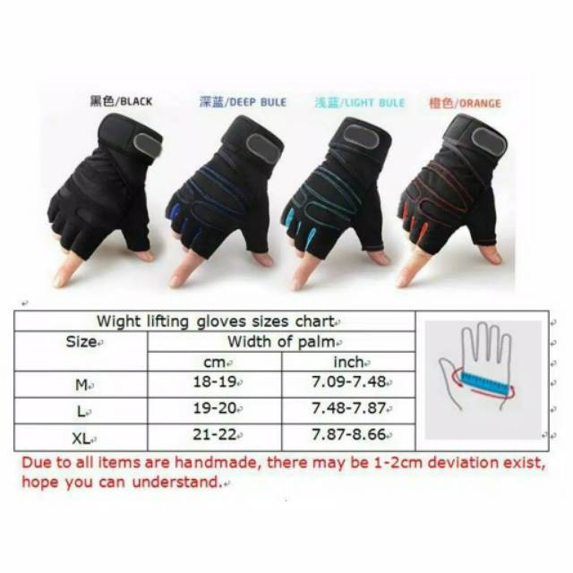 Sarung tangan gym gloves fitness sports glove training weight lifting half finger setengah jari