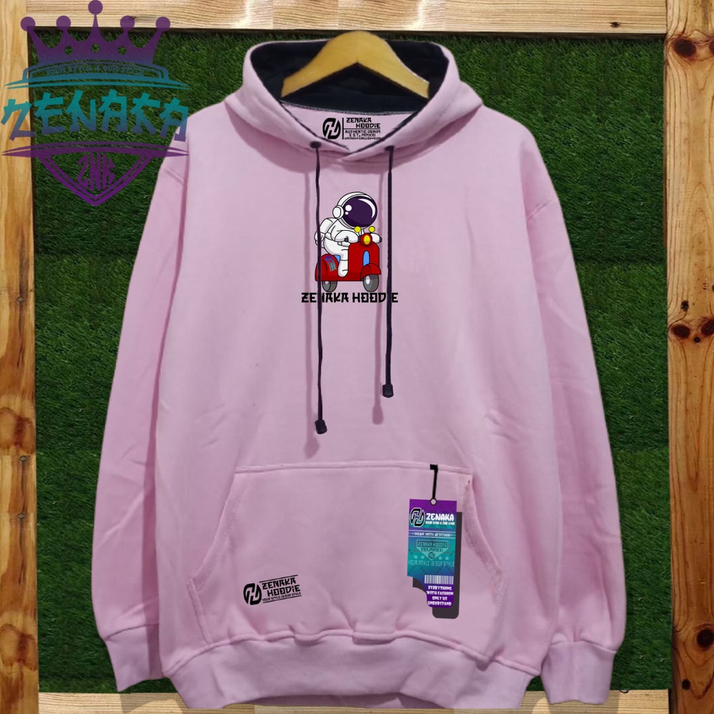 Suiter pria distro original bandung Hoodie pria distro aesthetic 2022 Sweater anime pria oversize sablon astronout Jaket pria keren original distro warna pink muda Zenaka Hoodie Jaket wanita kekinian korean style terbaru hodie cowok tebal ori