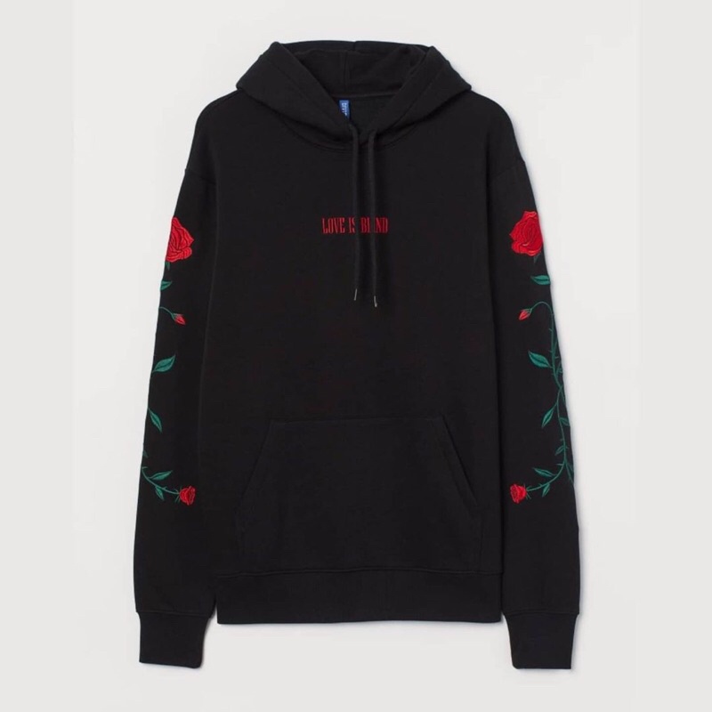 (BISA COD) HOODIE PRIA WANITA HM H&M LOVE IS BLIND ROSE BLACK