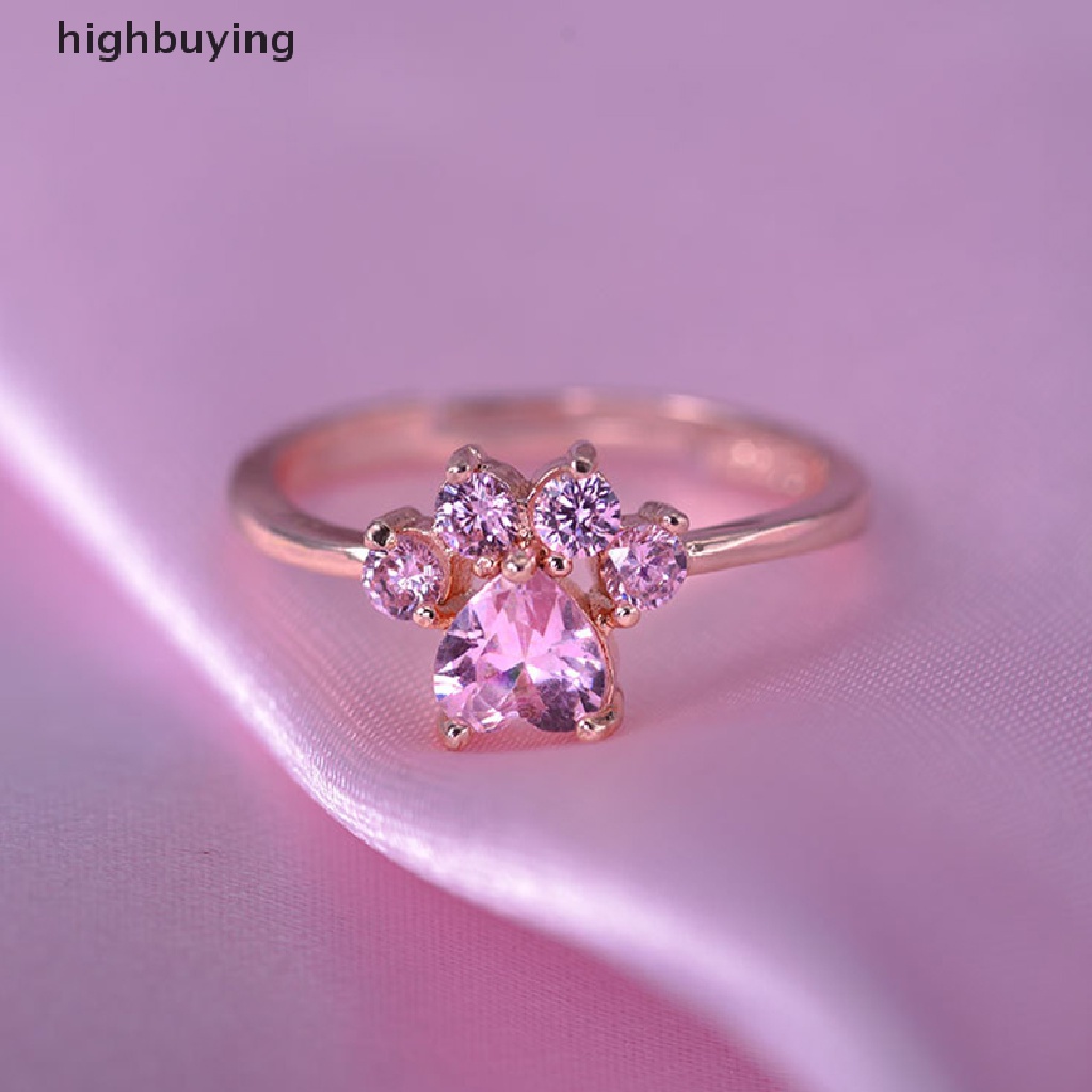 Hbid Cincin Kawin / Tunangan Kristal zircon Model Cakar Kucing Warna pink Untuk Wanita