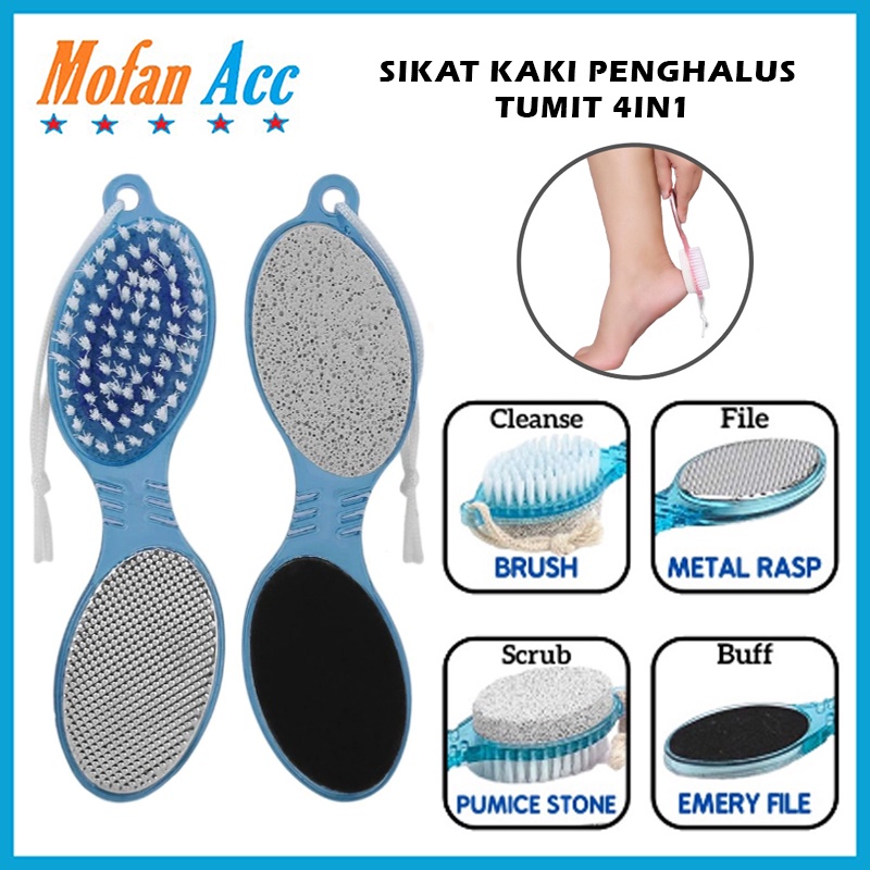 Sikat Penghalus Telapak Kaki 4in1 / Alat Komplit Perawat Tumit Pedicure Paddle Brush 4 Step / Calluses Remover Batu Gosok Sikat Amplas Pengangkat Kulit Mati / Cleanse Brush File Metal RASP Scrub Pumice Stone Buff Emery Pile