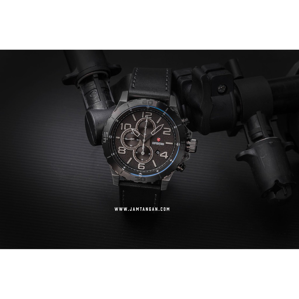 Expedition E 6778 MC LTBBA Chronograph Men Black Dial Black Leather Strap