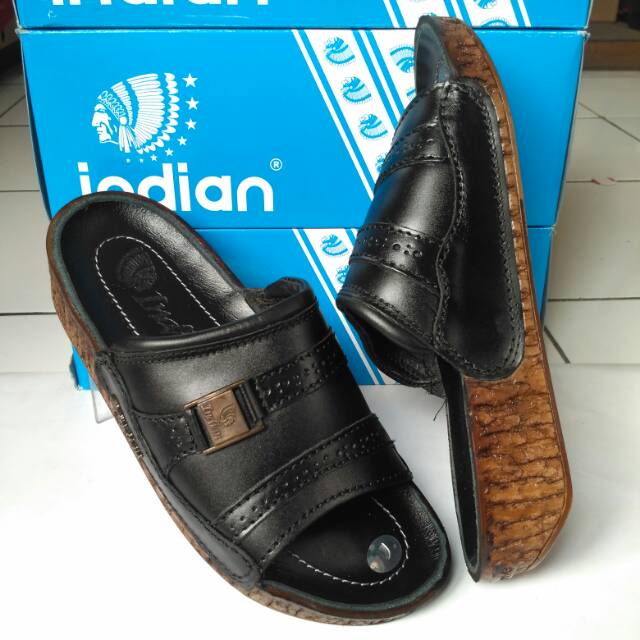 Sandal kulit original Indian 337 Hitam