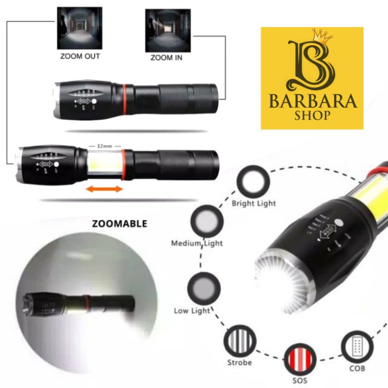 TAFFWARE Paket Senter Led Super Terang Jarak Jauh Lampu COB 8000 Lumens Cree E17 xml T6 Outdoor COD