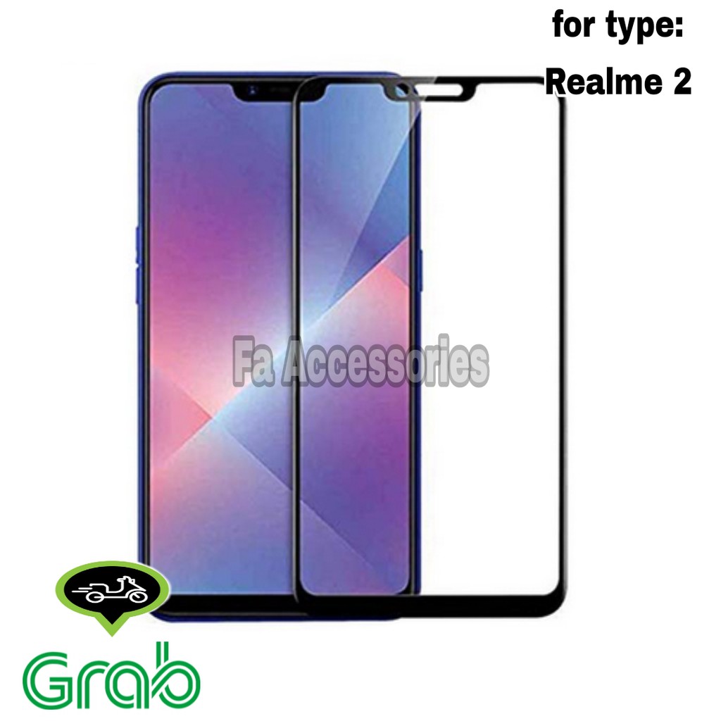 Tempered glass 5D Full Lem REALME 2 HITAM SCREEN GUARD FULL GLUE