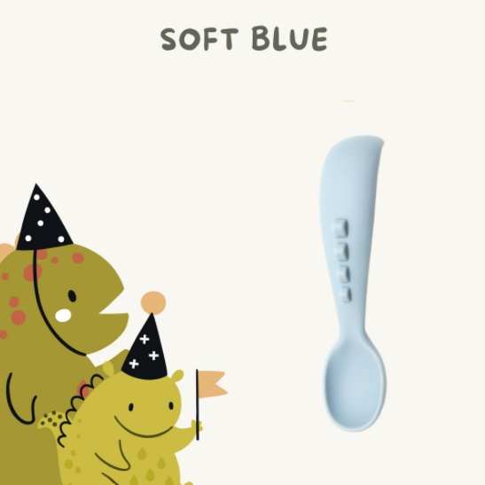 Little Pea Dinosaur Suction Silicone Plate | Piring Silikon Dino dengan suction-Set -Soft Blue
