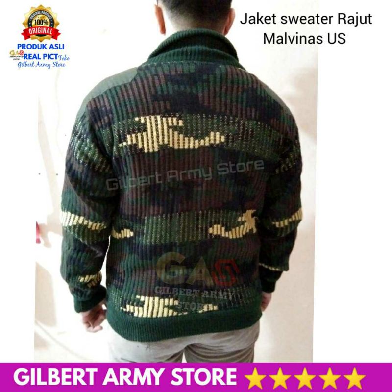 GILBERT ARMY STORE Sweater Hitam Polos Pria Rajut Tni Polri Jumbo L,XL,XXL Full Zip Resleting Kualitas Premium