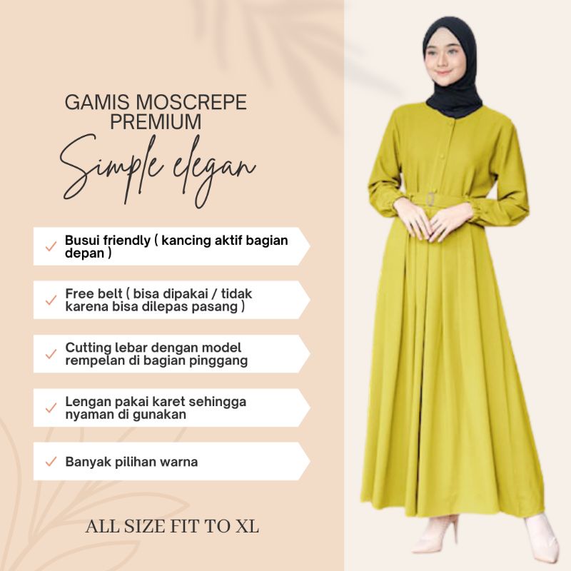baju gamis wanita remaja terbaru bahan moscrepe kualitas premium warna lemon dress muslim polos leng