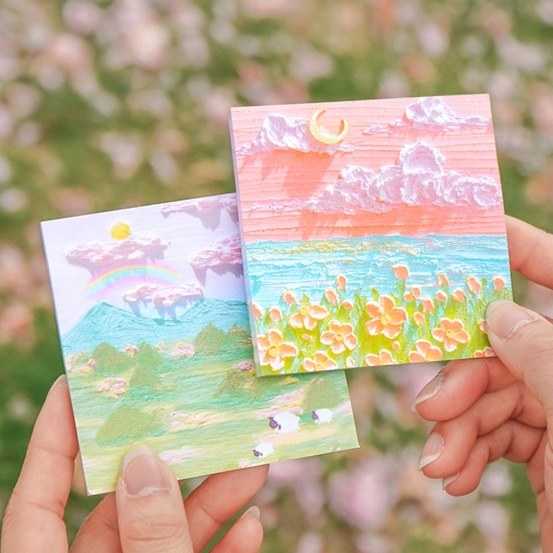 50 Lembar Sticky Notes Motif Lukisan Cat Minyak Untuk Pelajar