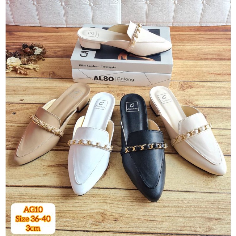 ABBUSHOES AG 10 sendal bapau rantai mules 3cm