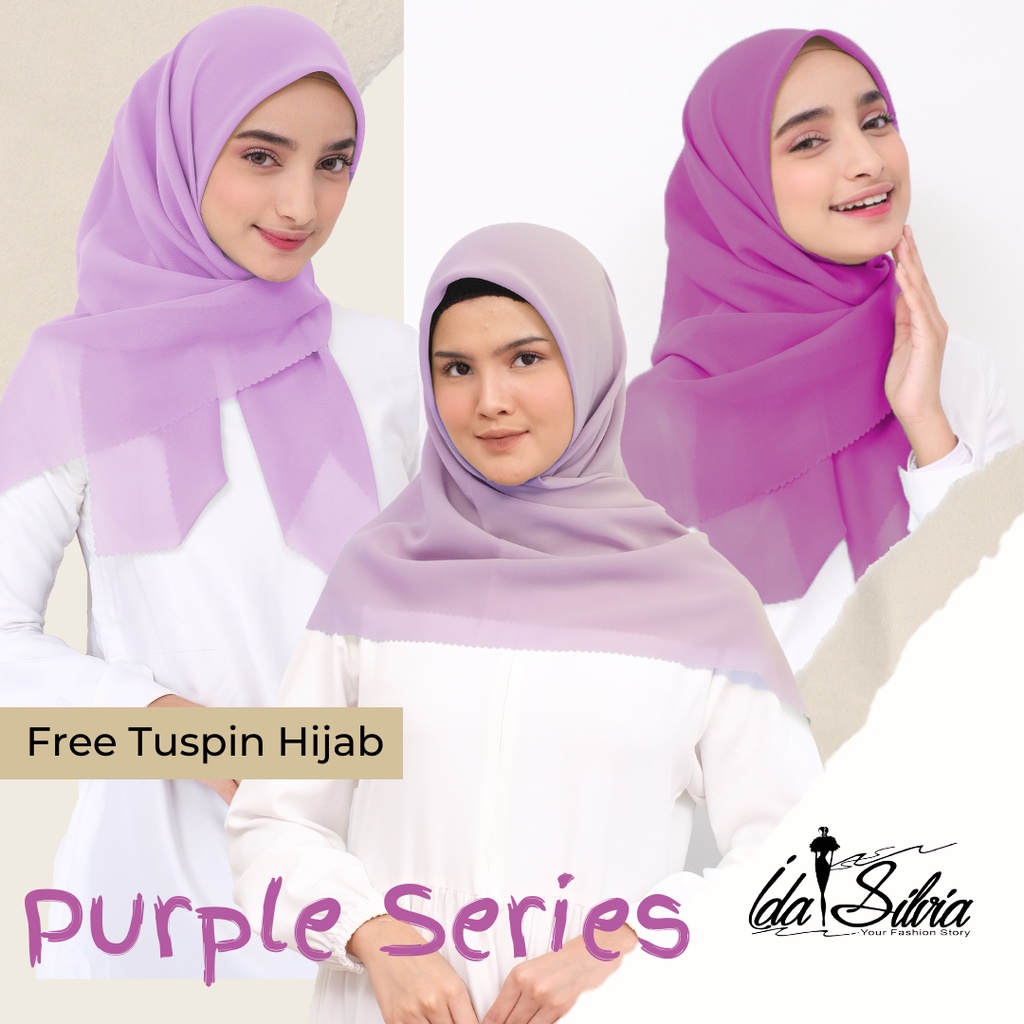 Purple Series / Lilac / Jilbab Segiempat Kerudung Segi Empat Lasercut dan Jahit Tepi Hijab square Pr