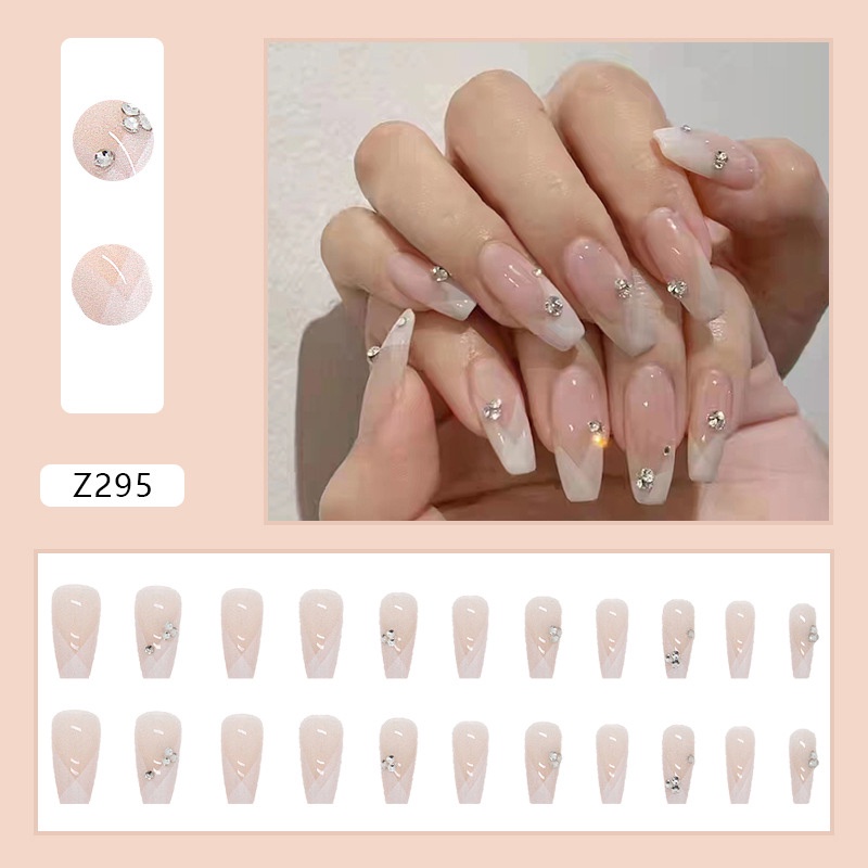 24pcs / Kotak Kuku Palsu Full Cover Hias Berlian Imitasi Untuk Nail Art Z243-315