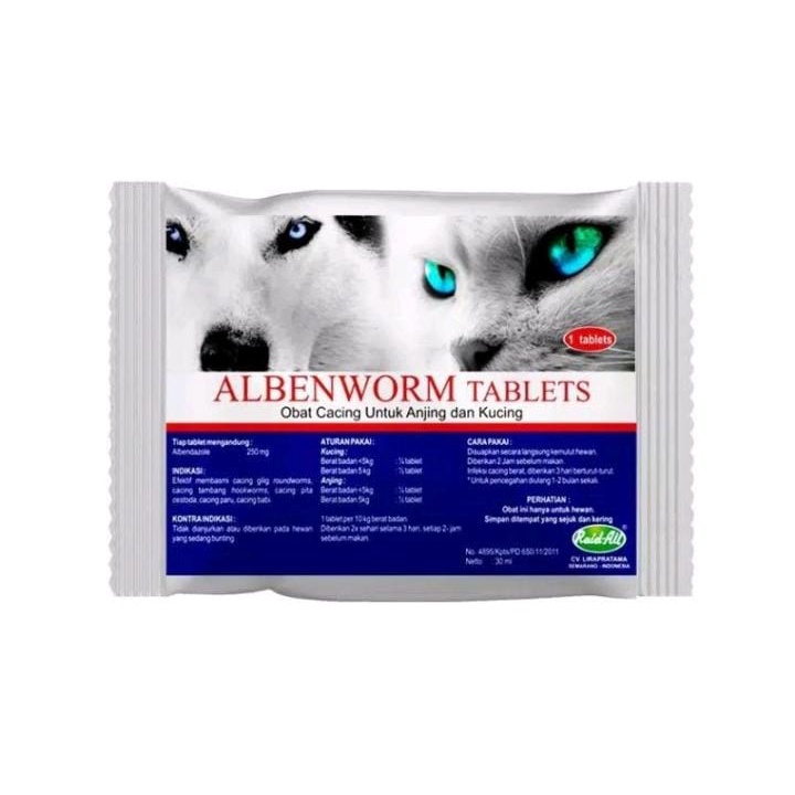 Albenworm Tablet Obat Cacing Kucing Anjing Tablet Raid All Cat Dog